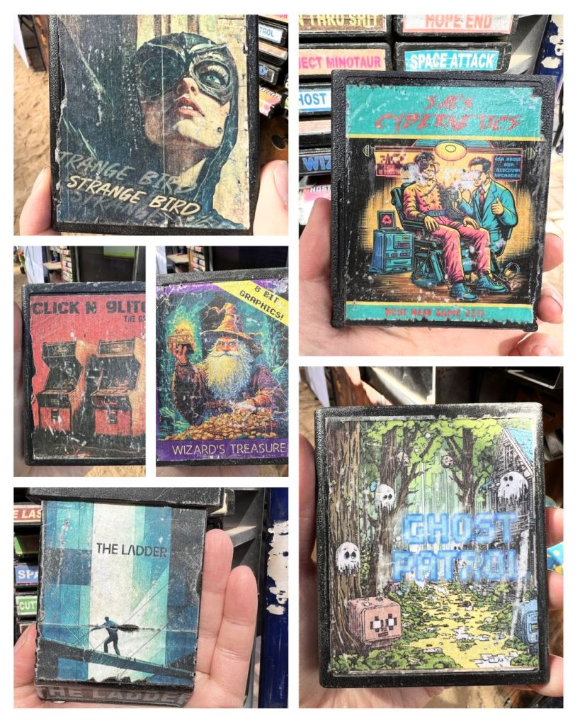 worn atari cartridges with names from famous escape rooms
