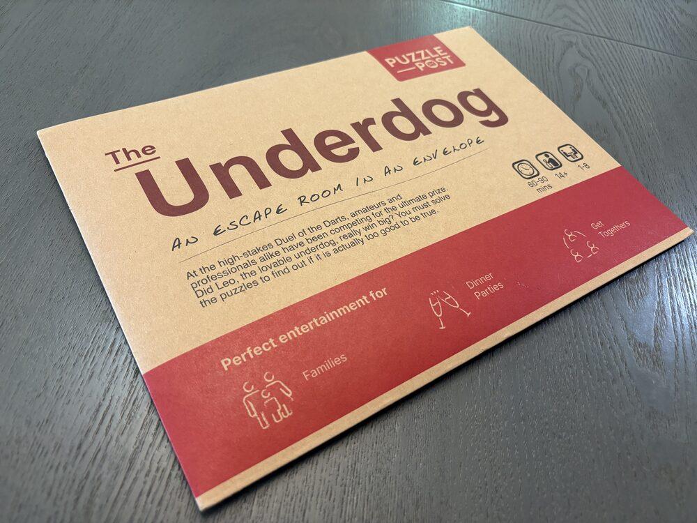 the front of a puzzle post envelope containing the printed game materials