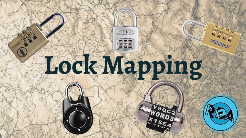 Text reads, "Lock Mapping" image depicts an assortment of letter and number padlocks all atop a faded map.
