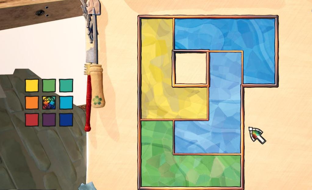 Grid-based puzzle that resembles colorful stained glass.