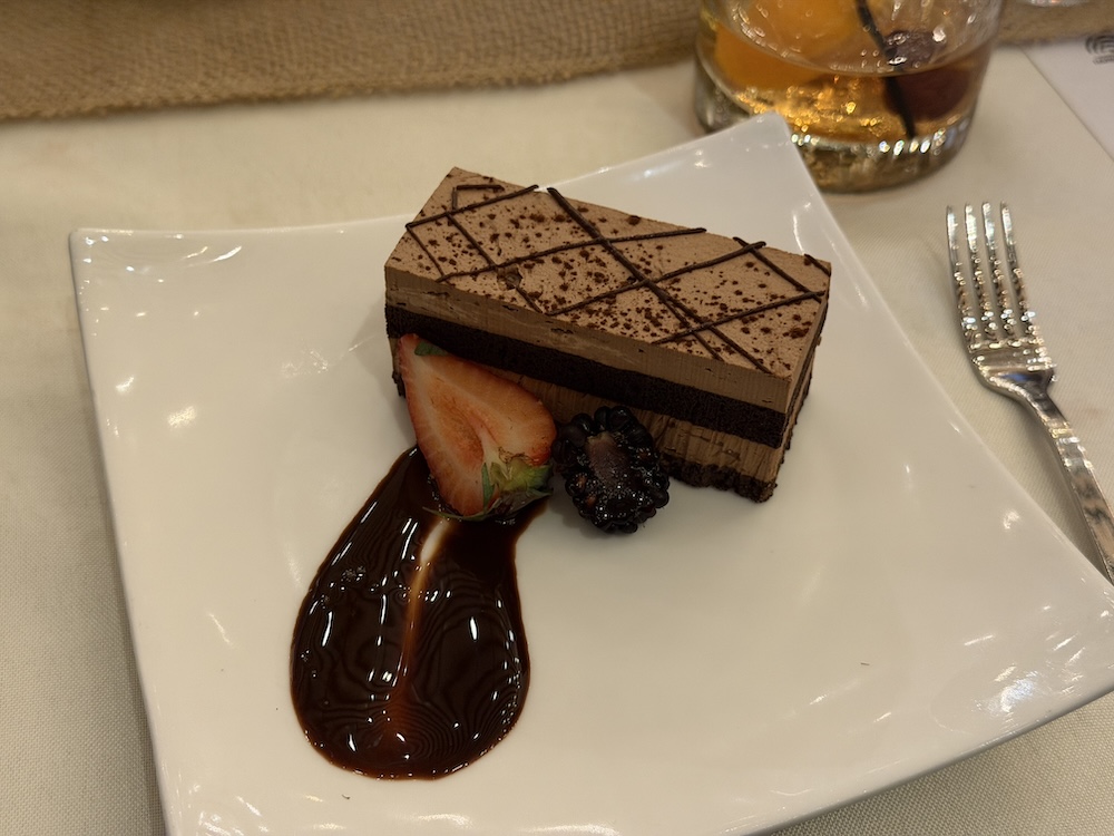 Closeup of the wedding cake plated.