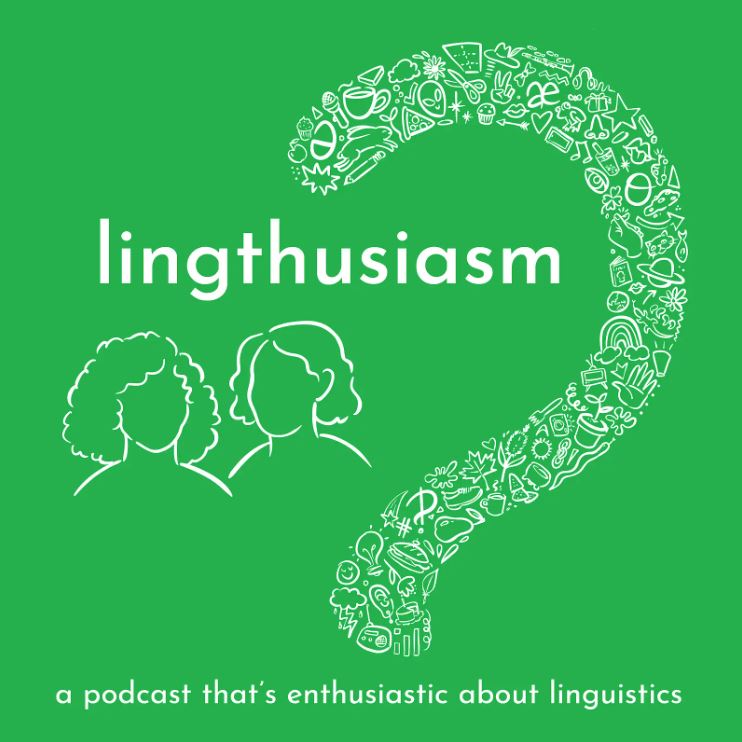 logo for lingthusiasm podcast. green with large question mark