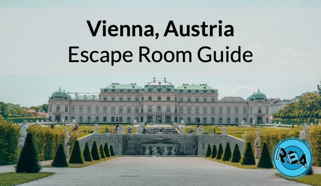 Reads: "Vienna, Austria Escape Room Guide" A view of a beautiful palace.