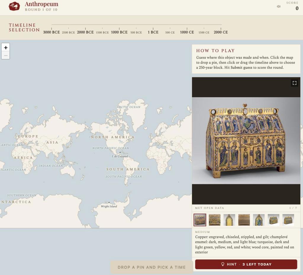 A map of the world with a picture of an ornate engraved box or chest on the right hand side panel.